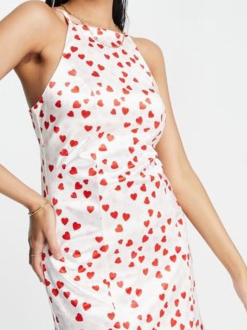 River Island NWT White Satin Slip Dress with Red Heart Print